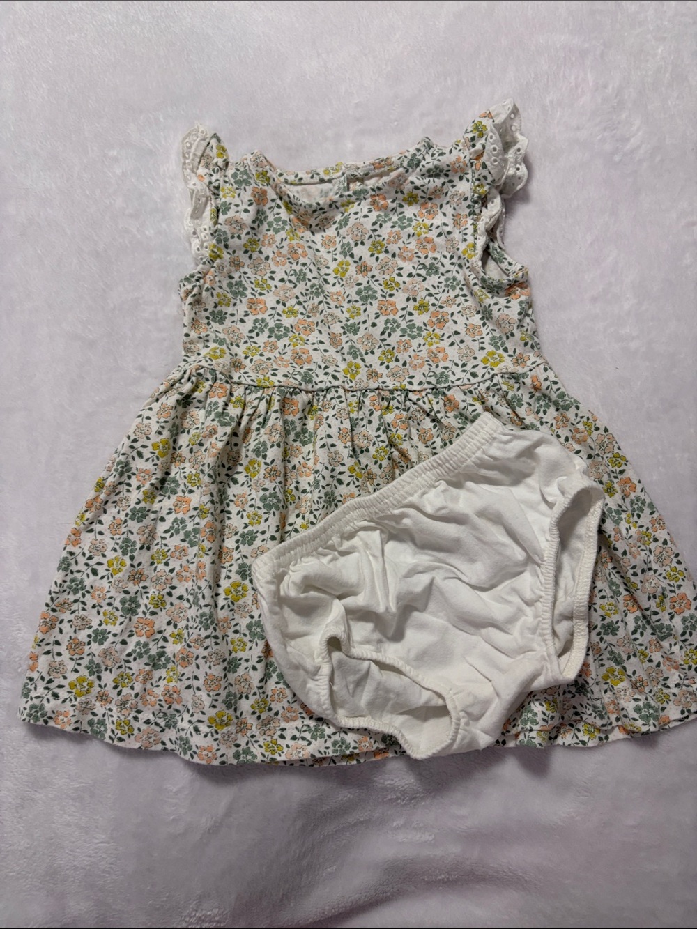 Carter's White Floral Cotton Dress with Matching White Bloomers